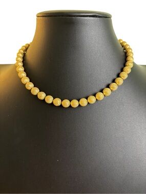 Trifari Gold Tone Classic Single Strand Textured Ball Bead Necklace.